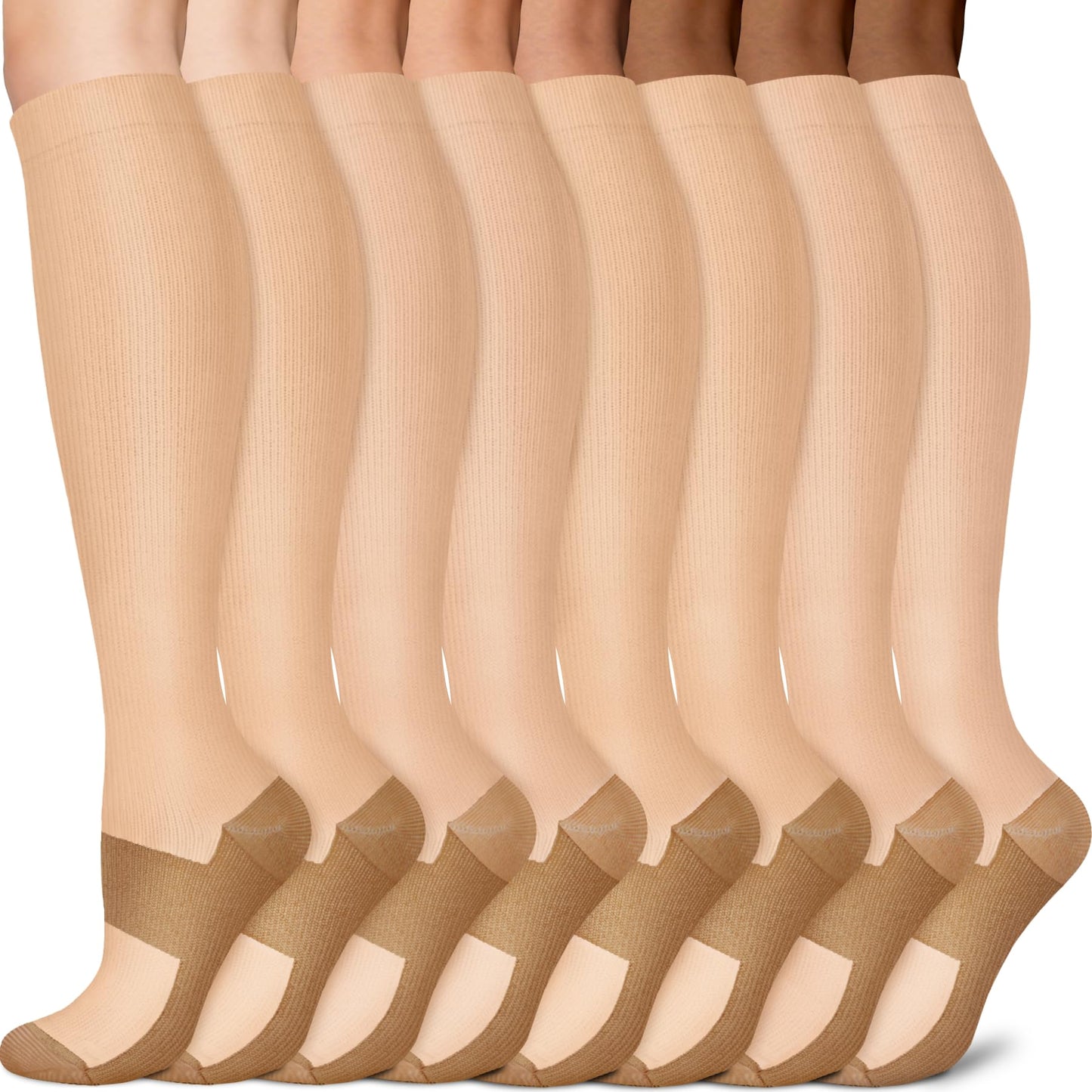 Sooverki Graduated Copper Compression Socks for Men & Women Circulation 8 Pairs 15-20mmHg - Best for Running Athletic Cycling