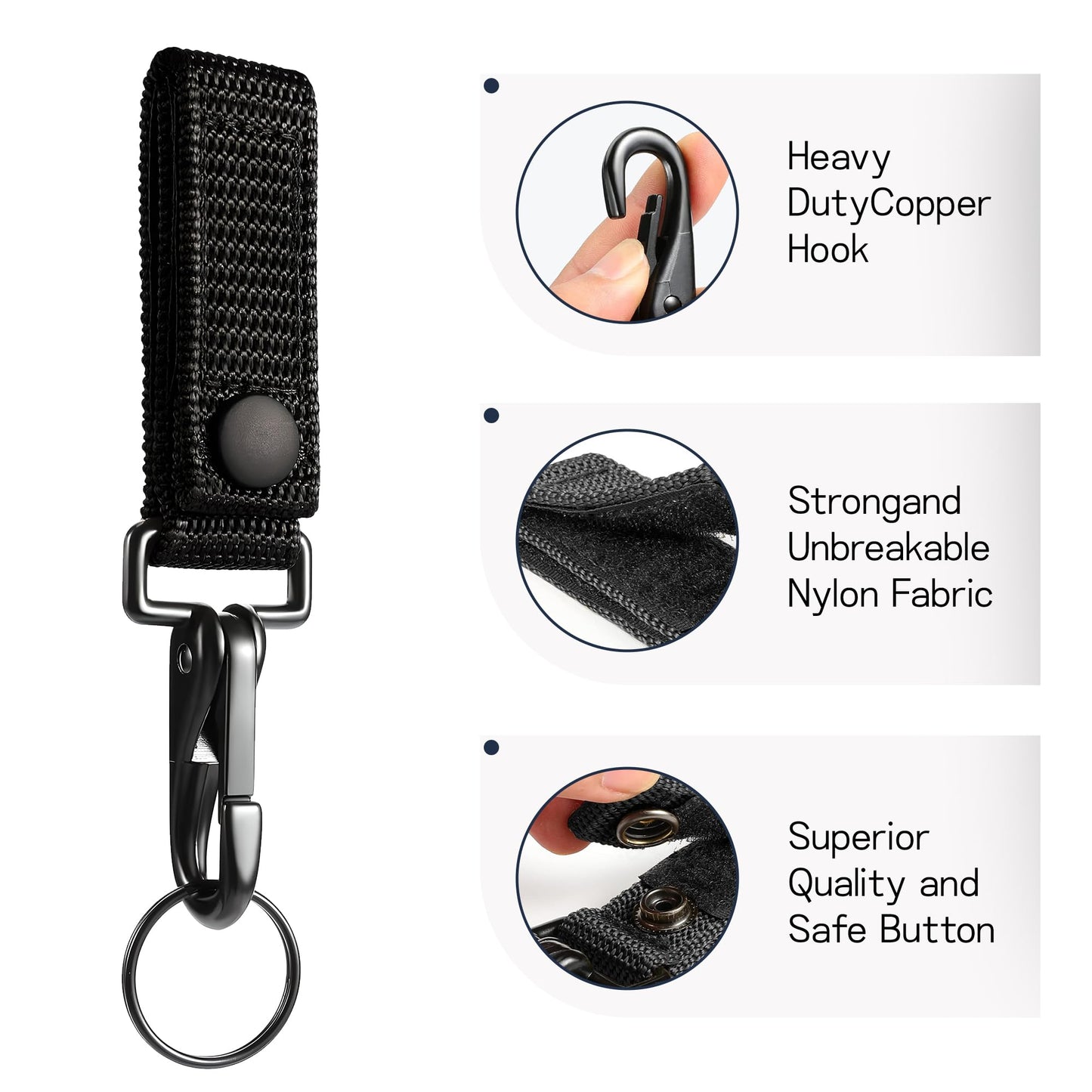 JSHYGOUP 2-Pack Heavy Duty Belt Keeper Clip Key Holder with Metal Key Fob, Nylon MOLLE Strap, Key Ring