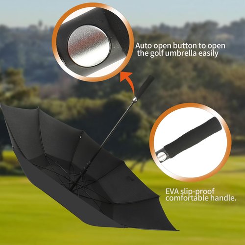 ZDSSM Automatic Open Extra Large Golf Umbrella Windproof Heavy Duty Large Umbrellas for Rain, Oversize Double Canopy Vented Stick Umbrellas for Golf and Outdoor Sports(Black 62 Inch)