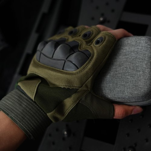 GCSIOM Tactical Fingerless Gloves Breathable, Non-Slip, Impact Resistant, Suitable for Outdoor Cycling, Motorcycle Riding, Rock Climbing (Green, Large)
