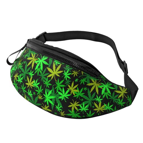 Green Weed Waist Pack Fanny Packs Sling Crossbody Hip Bum Bag With Adjustable Strap Hiking Bag For Men Women Running Traveling