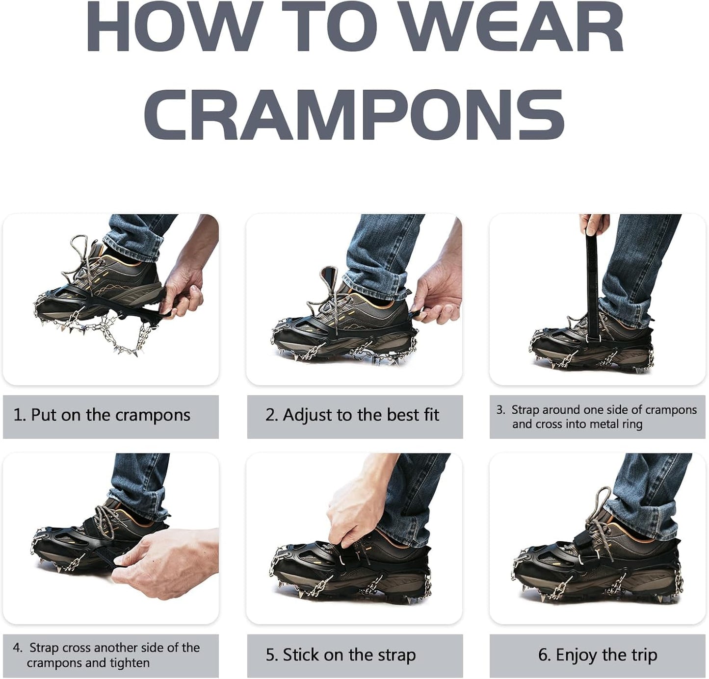 Ice Trekkers for Boots - Crampons Ice Cleats Traction Snow Grips for Boots Shoes with 23 Stainless Steel Spikes Anti Slip for Walking,Hiking,Climbing,Fishing and Mountaineering (Large)