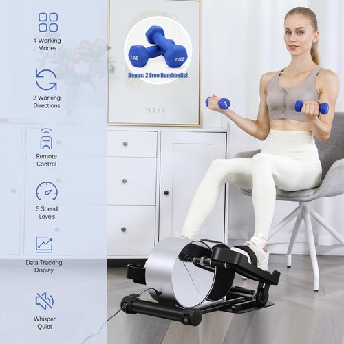 Under Desk Elliptical Portable and Quiet Leg Exerciser While Sitting for Seniors with Remote and App Control, LCD Display, Electric Seated Pedal Ellipse Machine for Home (Orange)
