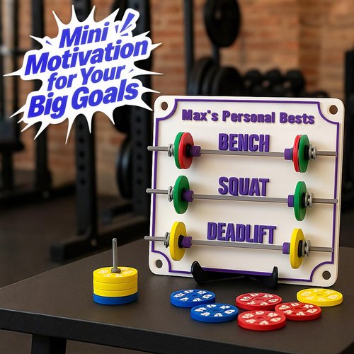 Custom PR Tracking Board - Weightlifting Personal Tracking Board - PR Tracker for Squat, Bench & Deadlift - PR Board with Mini Barbells - Home Gym Decor for Powerlifting - Gift for Fitness Enthusiasts