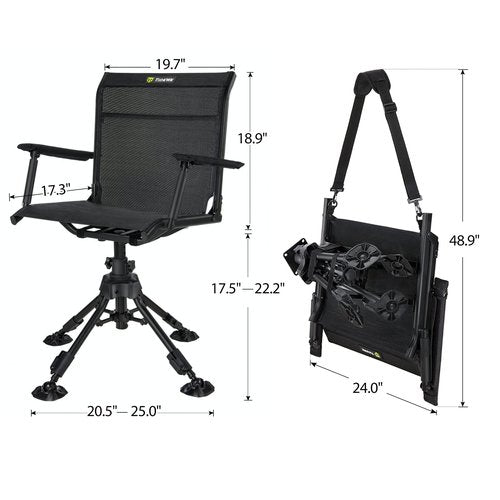 TIDEWE Hunting Chair with Seat Cover, 360 Degree Silent Swivel Blind Folding Chair, 4 Legs Adjustable Height Hunting Seats with Armrest, Portable Comfortable Stable Ground Hunting Chair