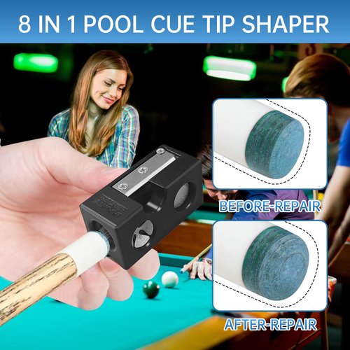6 in 1 Pool Cue Tip Shaper, Professional Pool Cue Tip Tool, Portable Billiard Pool Cue Accessories Tool, Pool Cue Repair kit Accessories for Replacement and Shaping Cue Tips for Billiards Enthusiastsm