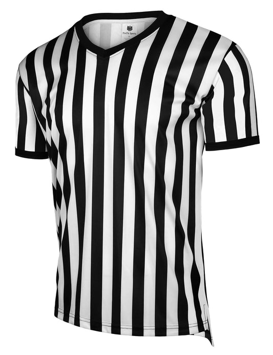 FitsT4 Sports Men's Official Black & White Stripe Referee Shirt Short Sleeve Umpire Jersey Costume Pro Ref Football Uniform