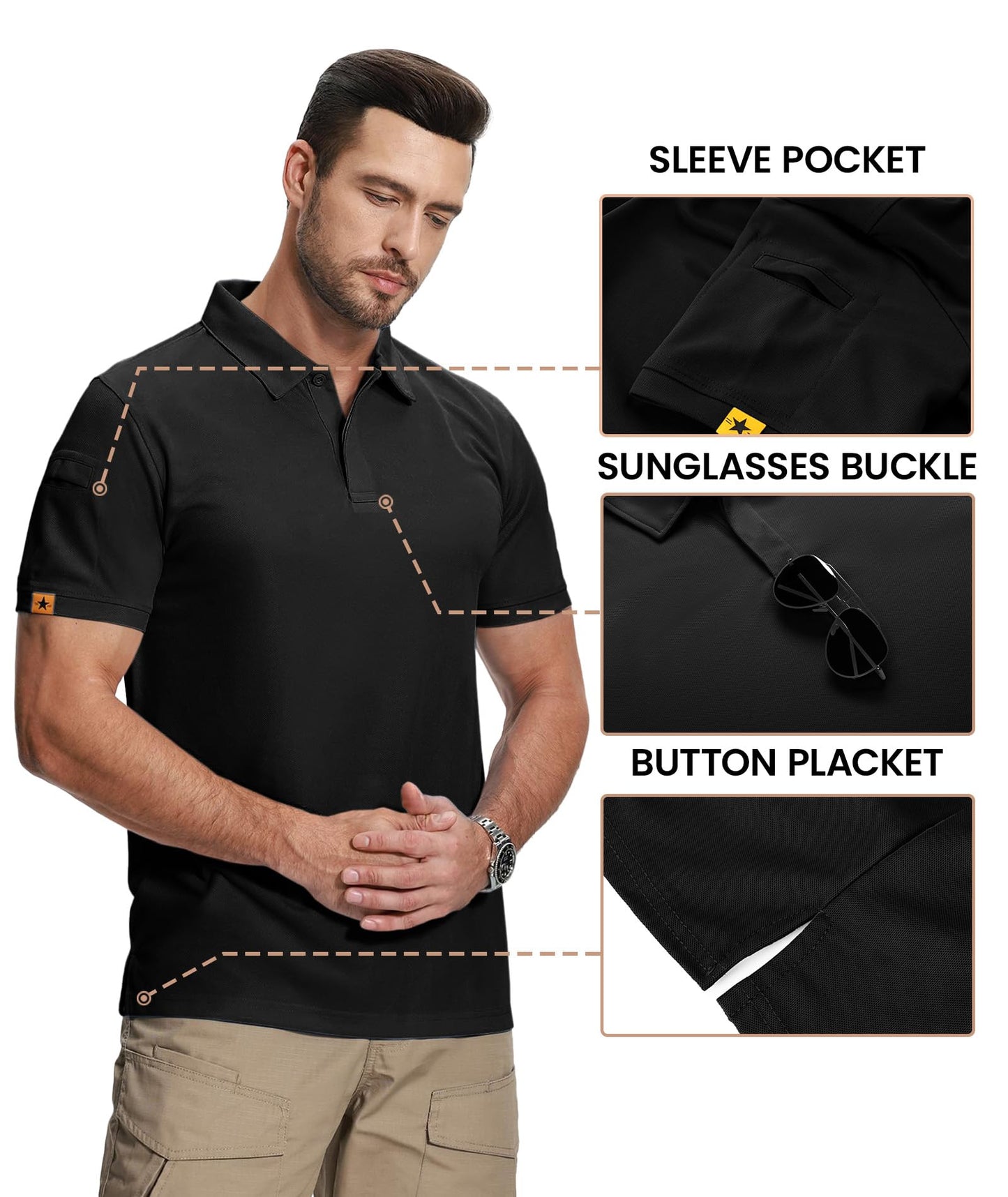 ZITY Mens 2 Pack Polo Shirts Short Sleeve Performance Sports Golf Shirt for Men Tactical Shirt Black Grey