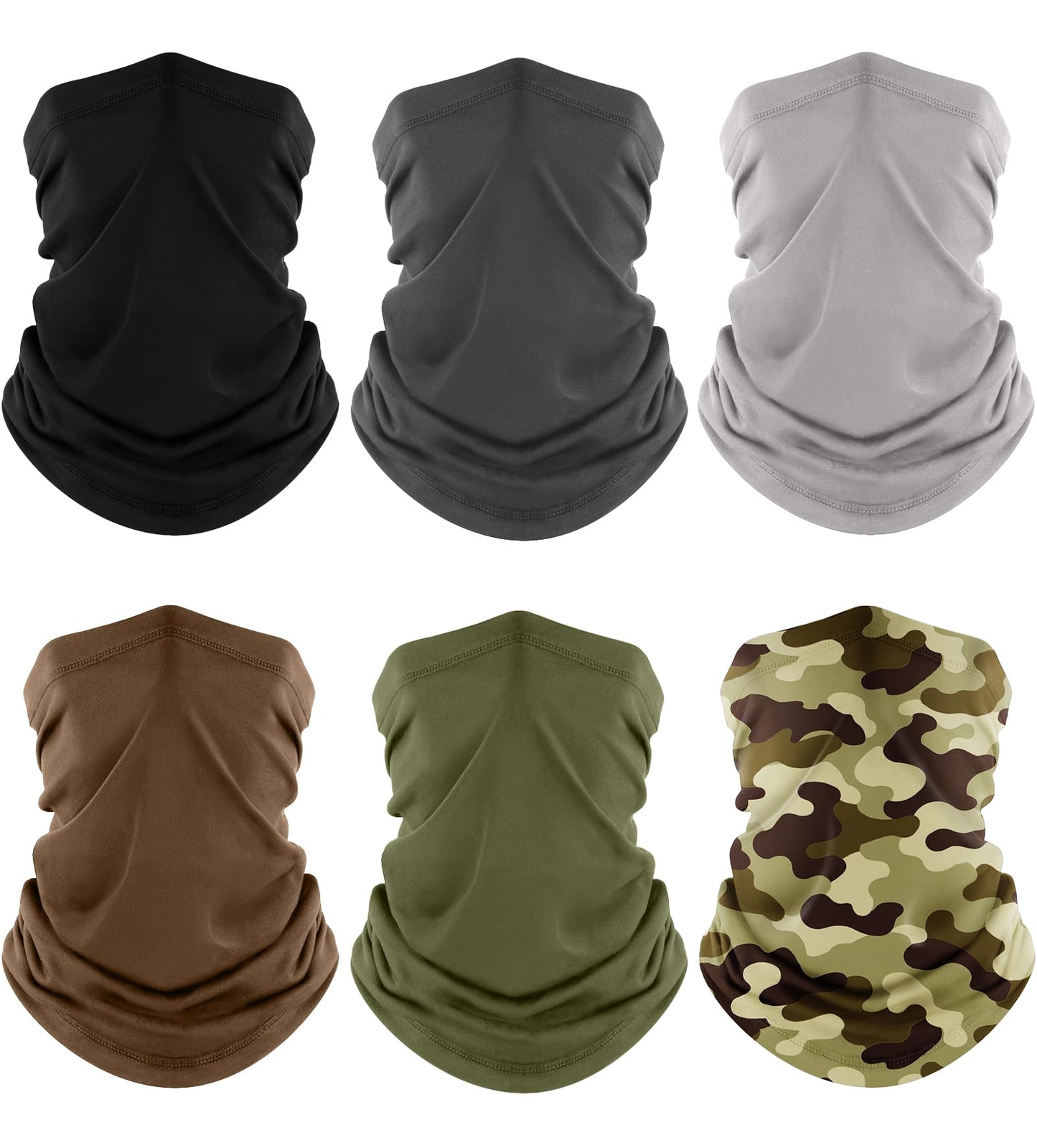 Fuinloth Neck Gaiter, 6 Pack Cooling UV Protection Bandana Face Mask Gator Scarf for Men Women Black+Gray+Green+Light Gray+Brown+Camo Green