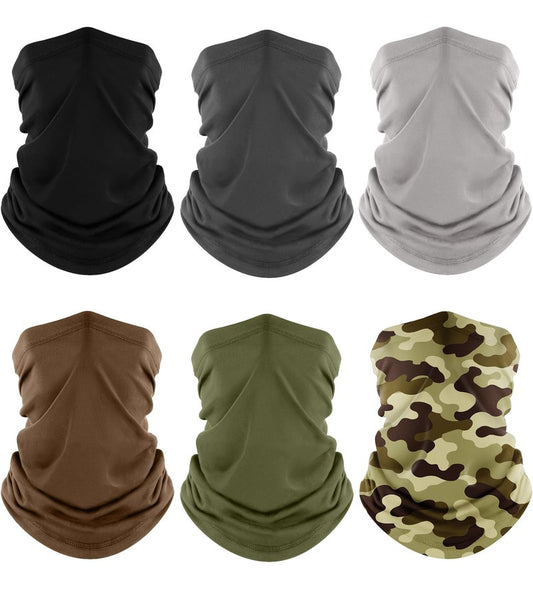 Fuinloth Neck Gaiter, 6 Pack Cooling UV Protection Bandana Face Mask Gator Scarf for Men Women Black+Gray+Green+Light Gray+Brown+Camo Green