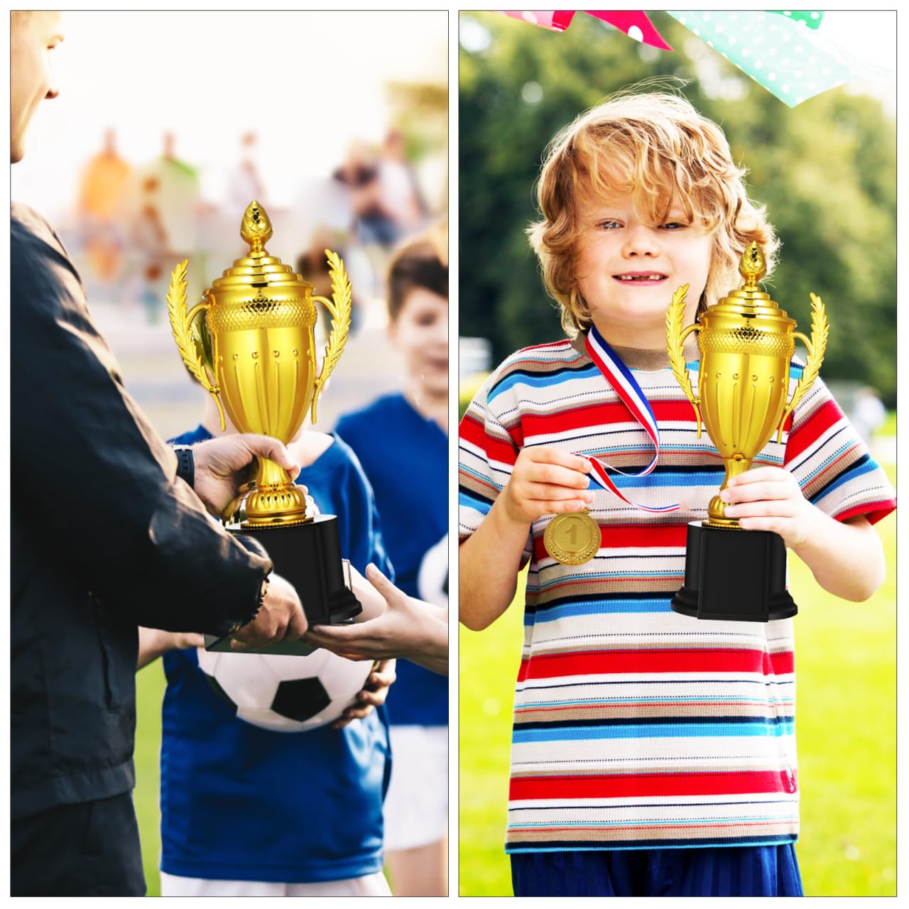NOLITOY Large Gold Trophy Cup with Lid, 10.6 Inch Award Trophy for Soccer Football Sports Competitions, Office Decorations, and Outdoor Activities