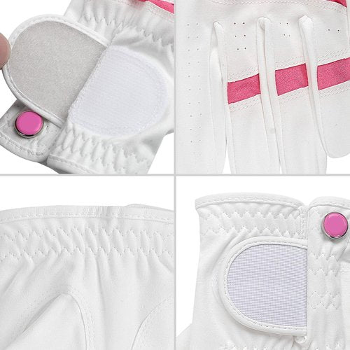 TINAYAUE Kids Golf Gloves for Boys Girls Age 5-9 1 Pair Breathable Microfiber Golfing Gloves Left Hand Right Hand Golf Glove (Pink, Size 16)