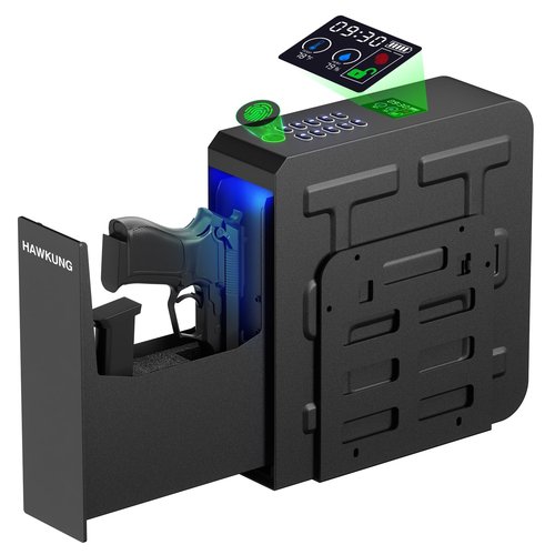 Gun Safe, Slider Biometric Gun Safe for Handgun Mounted Single Bedside Pistol Case with 3 Ways Quick Access Gun Lock Box for Nightstand, Bed, Desk, Wall, Dresser