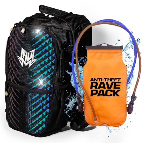 RAVERUNNER® Anti Theft Rave Bag (3M Reflective)- Dual Chamber Hydration - 3L Insulated Water Backpack for Raves, Festivals, Hiking, Running - Festival Bag for Hydration Backpack Rave