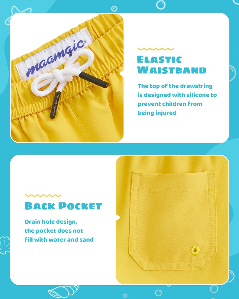 maamgic Boys Swim Trunks with Compression Liner Toddler Stretch Swim Shorts Quick Dry Swimming Trunks Boxer Brief 2 in 1 Beach Shorts Yellow 8
