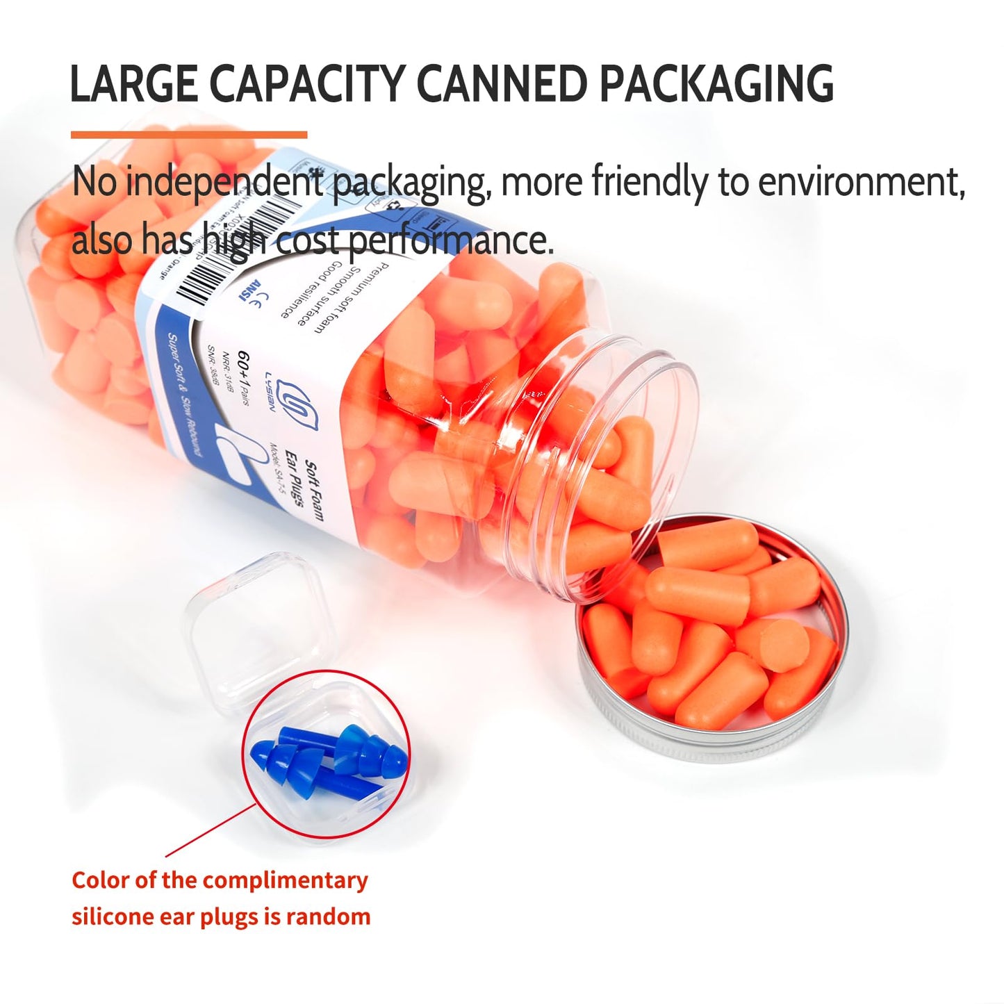 LYSIAN Foam EarPlugs for Sleep, 60 Pairs, 38dB, Orange