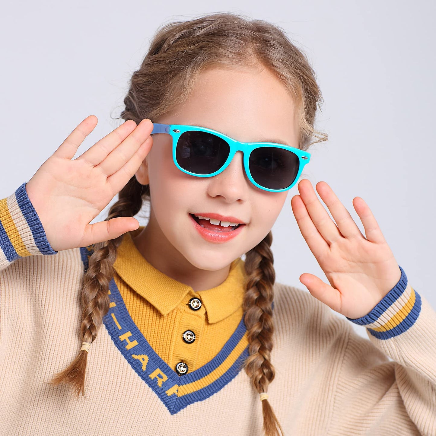 FANNYGO 3 Pack kids sunglasses for Boys Girls Kids Polarized Sunglasses boy Girl Age 3-11 (Black+blue+light blue)