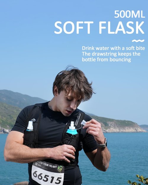 Zelvot Running Vest for Women Men, USA Original Patent, Adjustable Chest Straps Running Hydration Vest with 500ml Soft Flask, Lightweight Reflective Hydration Backpack for Hiking Marathon - M/L