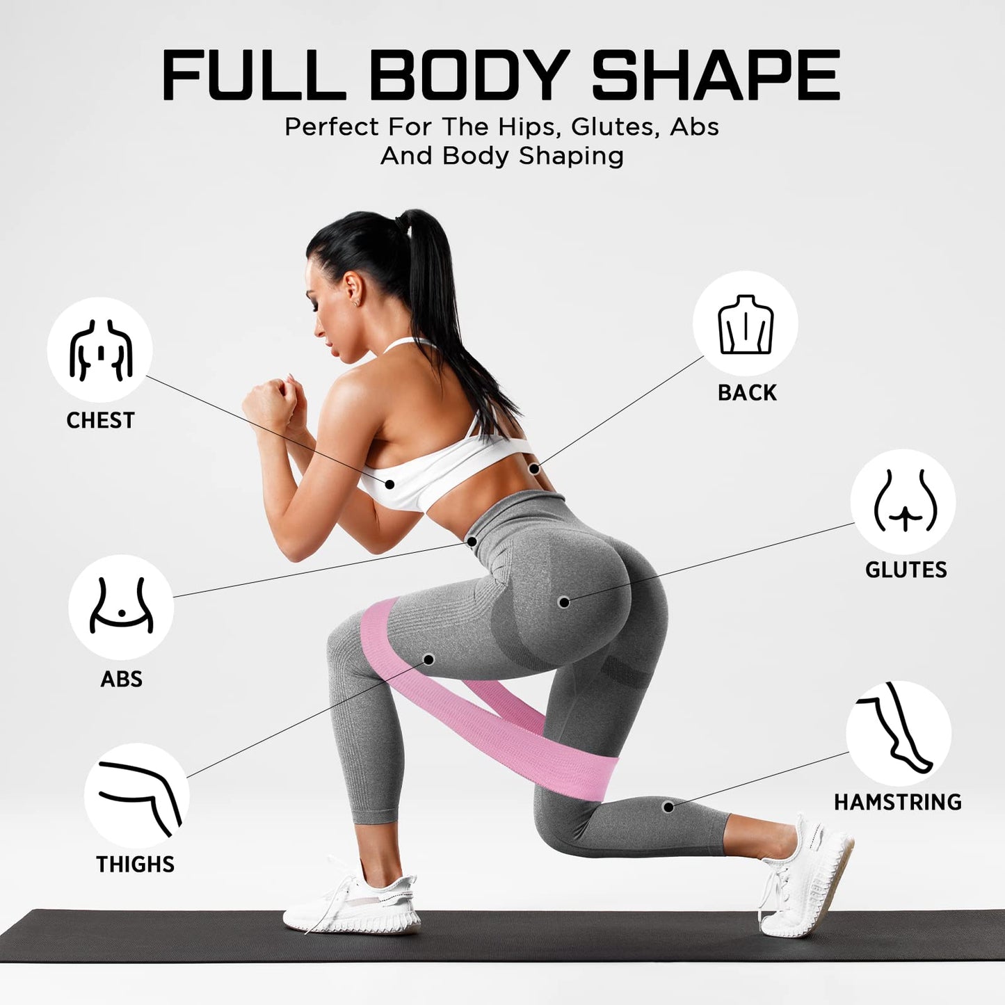 Bunnycool 24 Pcs Fabric Resistance Bands for Working Out Strength Exercise Bands for Women Men Resistance Loop for Legs and Butt, Yoga, Pilates, Rehab, Fitness and Home(Pink,Medium Resistance)