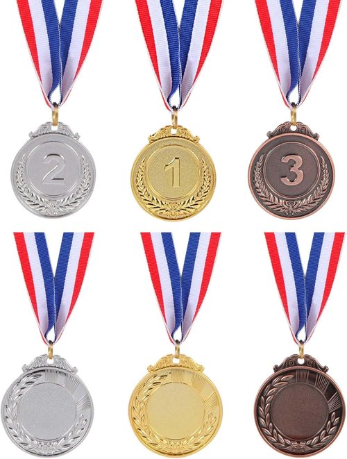 TGXLAK 12 Pieces Gold Silver Bronze Metal Award Medals - 1st 2nd 3rd Place Winner Prizes for Sports, Competitions, Party Favors & Decorations, Olympic Style, 2 Inches ﻿