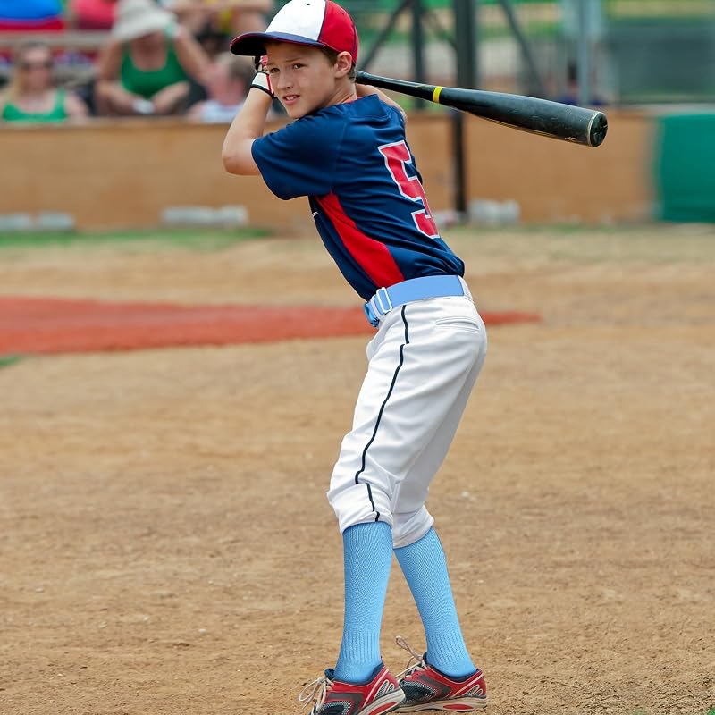 Light Blue Baseball/Softball Sock and Belt Combo Set - Youth & Adult Sizes, 2 Socks + 1 Belt