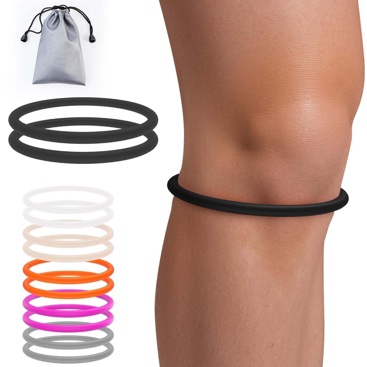 GREBIKE 2PCS Patellar Tendon Support Strap for Knee Pain Relief, Keen Bands for Basketball, Running, Tennis, Soccer and Hiking, Silicone Patella Band for Women and Men, Includes Storage Bag (Black)