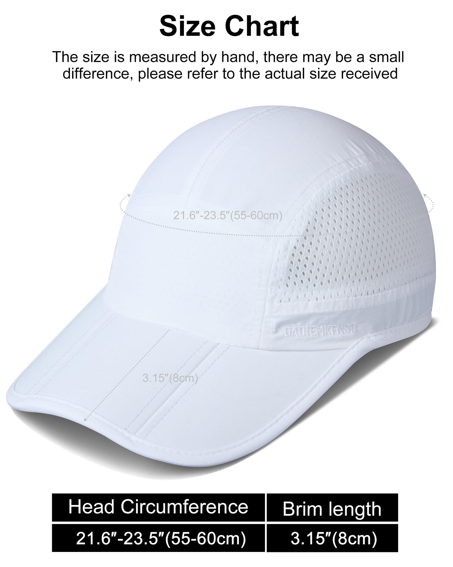 GADIEMKENSD Men Outdoor Hat Reflective Folding Running Sport Hats Summer Cool UPF 50 Sun Unstructured Baseball Caps for Men Women Breathable Light Quick Dry Travel Golf Hat White