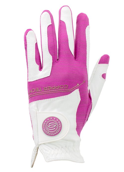 Copper Tech Plus Women’s Golf Glove – White/Fuchsia – Copper Infused Compression for Arthritis Relief, Non-Slip Silicone Grip – USGA Approved, 1 Pack, One Size Fits Most
