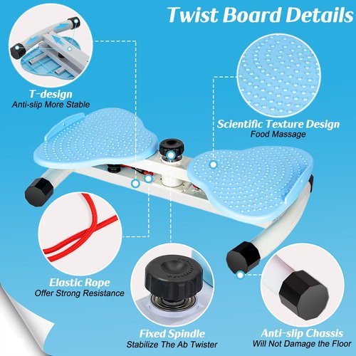 Waist Twist Board for Exercise, Waist Twisting Machine, Core Twister Machine for Women Men Belly Fat Loss, Noiseless Ab Twister Board for Home Gym Pilates Equipment (Blue)