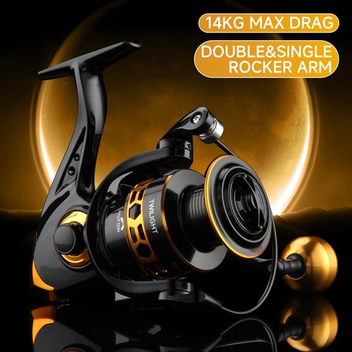 HAUT TON Spinning Reel,Freshwater and Saltwater Surf Fishing Reel 1000-7000 Series,5.2:1 Gear Ratio, 30LBs Max Drag, Gapless Rotation System Aluminum Metal Spool Fishing Reels (Gold, HT-TGG-5000)