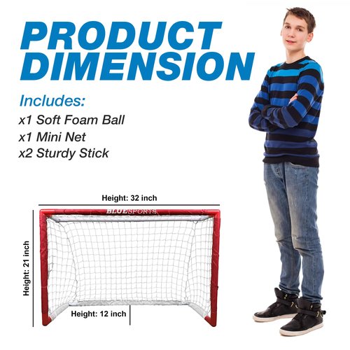 Sports Mini Hockey Goal Set - Indoor & Outdoor Hockey Set - Goalie Equipment with 2 Mini Goals, 2 Mini Sticks & 1 Foam Ball