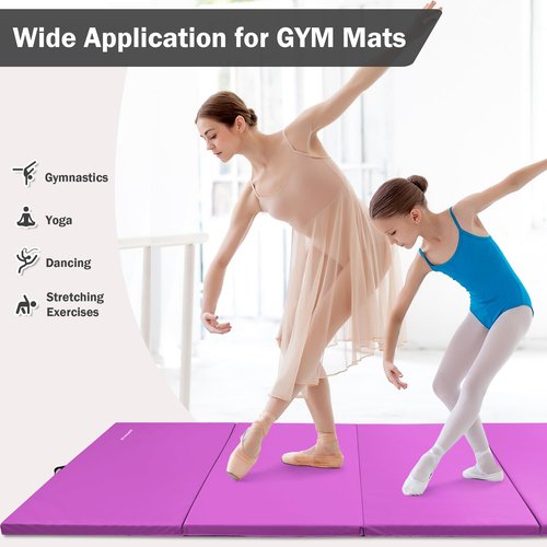 Fitvids Folding Exercise Aerobics Mat, 4'x8'x2" Extra Thick High Density Gymnastics Mat, Anti Tear Exercise Aerobics Mats for MMA, Stretching, Cheerleading Martial Arts, Gymnastic, Pink