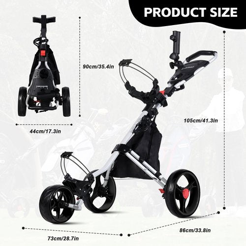 Lakehood Golf Push Cart - 3 Wheel Golf Cart for Easy Transport & Storage, Height-Adjustable Handle for All Ages, Push Golf cart - Perfect for Golf Courses & Practice Sessions (Black)