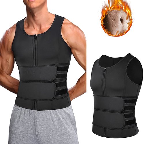 Sauna Vest Men Slimming Girdles Men Neoprene Compression Slimming Vest Sweating With Zipper For Sports Fitness(Large)