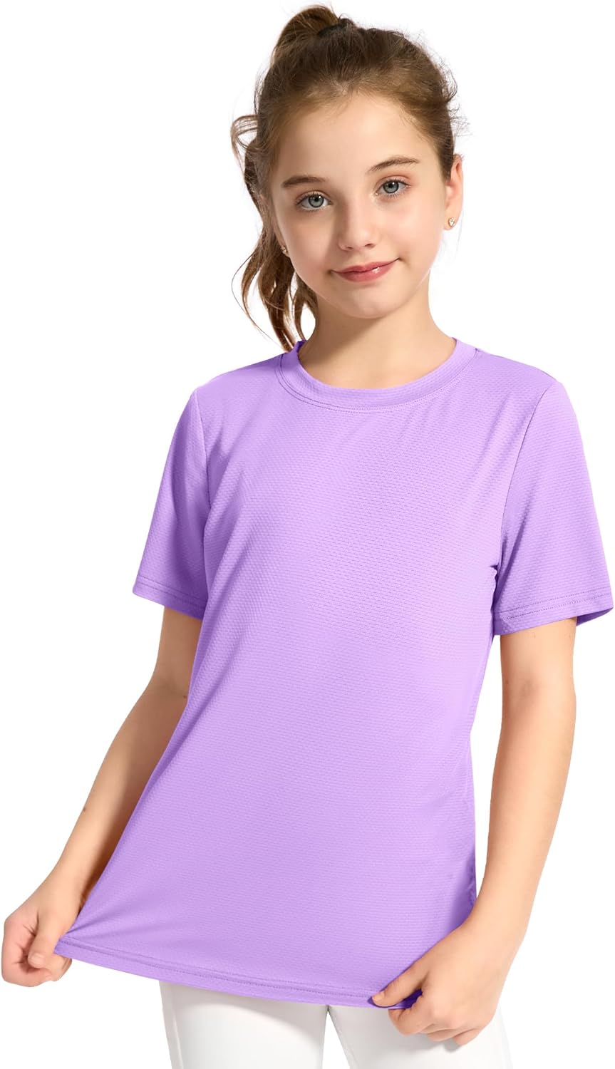 KEREDA Girls Athletic Shirts Quick Dry Short Sleeve Crew Neck T Shirts, Summer UPF 50+ Tee Tops for Teen Girls 3 Pack