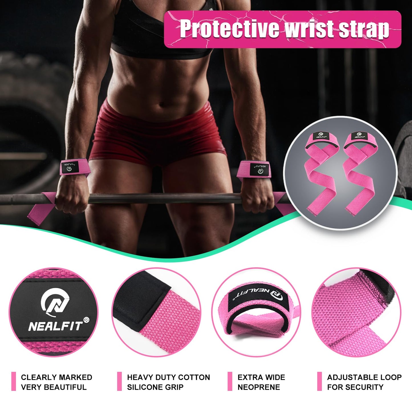 NEALFIT Barbell Pad Set for Squat & Hip Thrust - Extra Thick High Density Neck & Shoulder Support Cushion - Olympic Bar Pad for Weightlifting, Gym, Home Workouts (Pink)