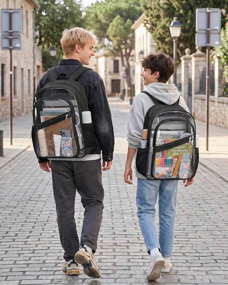 XL Black Clear Backpack - Heavy Duty PVC Bookbag with Reinforced Straps (Xl-black+X-Large)