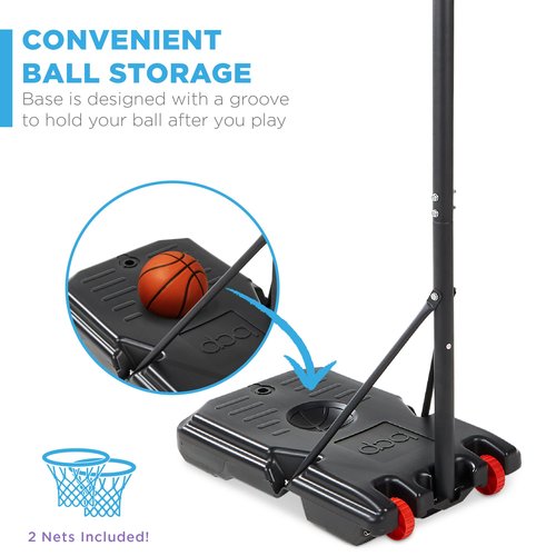 Best Choice Products Kids Height-Adjustable Basketball Hoop, Portable Backboard Set w/ 2 Wheels, Fillable Base, 70.5in to 82.3in Tall - Red/White