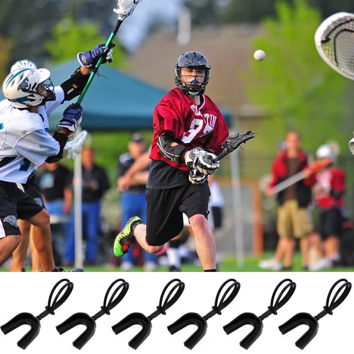 TOODOO 6 Pcs Strapped Mouth Guard Sports Mouthguard with Strap No Boil Football Boxing Mouthpiece Adult Youth Braces Soft Mouthguard for Lacrosse Basketball Hockey Wrestling(Black,Adults)
