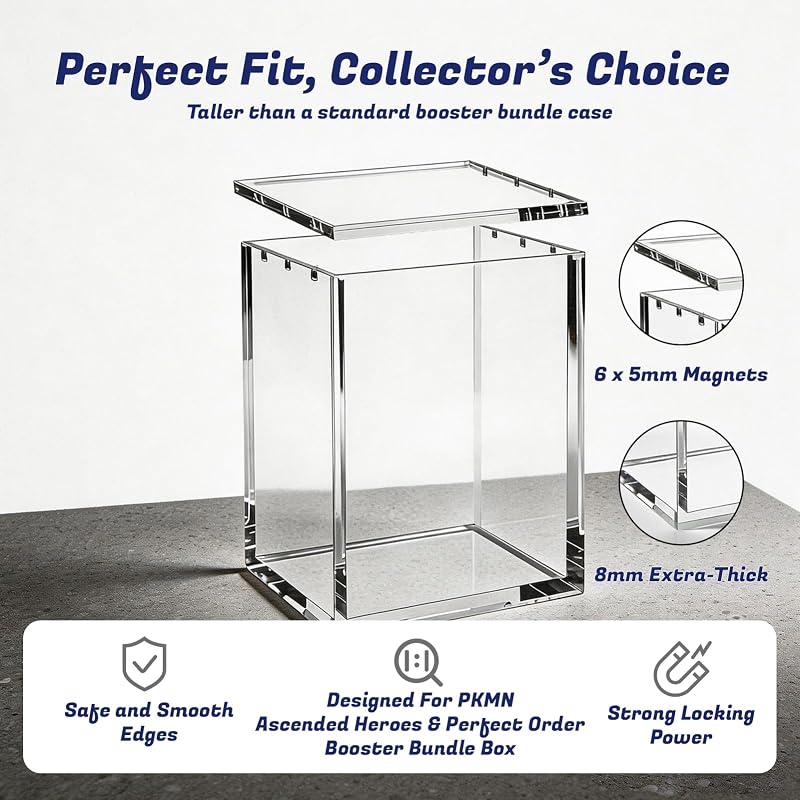 (1 Pack) Upgraded Taller Booster Bundle Acrylic Case – Magnetic Lid, Tall Display Case – Variation: Tall Booster Bundle Case - Magnetic Lid+1 Pack