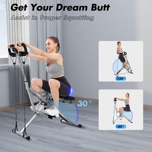 FLYBIRD Gray Squat Machine, Ride Rowing Machine for Glute Core Legs Cardio Exercise, 4 Adjustable Resistance Levels, Foldable & Easy Setup, Full Body Workout Home Gym, 350 LBS Capacity