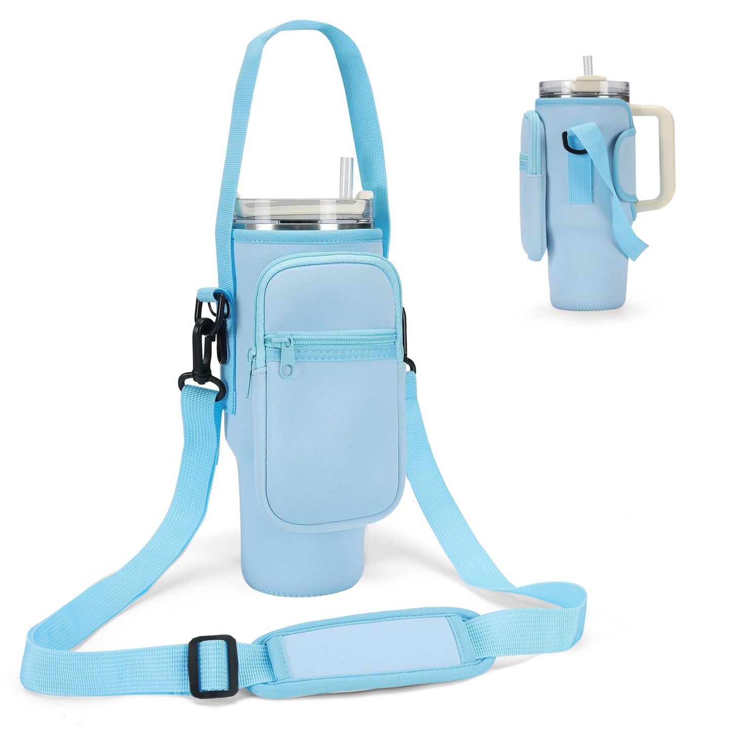GOEWY Water Bottle Carrier Bag for Stanley 40 oz Tumbler with Phone Pocket Neoprene Water Bottle Holder with Shoulder & Handheld Strap Stanley Cup Accessories