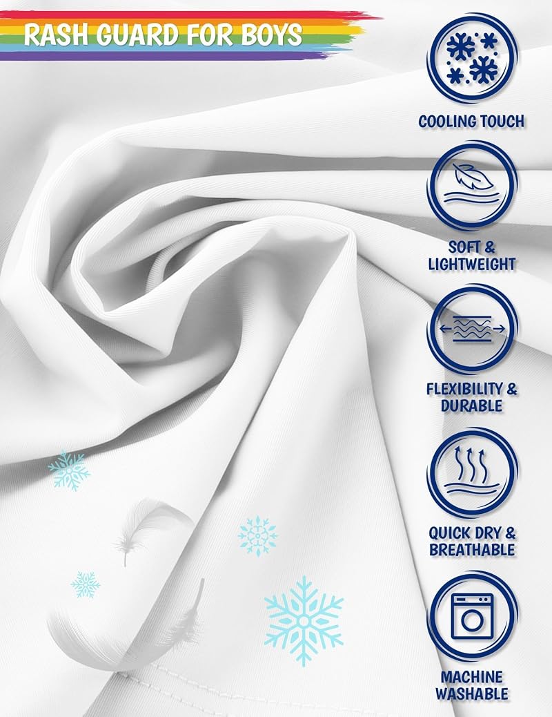 Rash Guard Swim Shirt for Kids & Toddlers UPF 50+ Long Sleeve White 3T