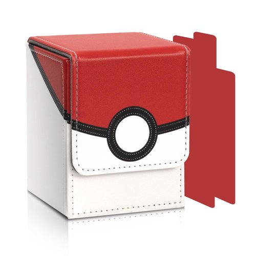 Collectible Trading Card Cases, Card Deck Box Storage Box Case Magnetic Deck Box Card Holder ，Can hold around 100 cards(Red-white)