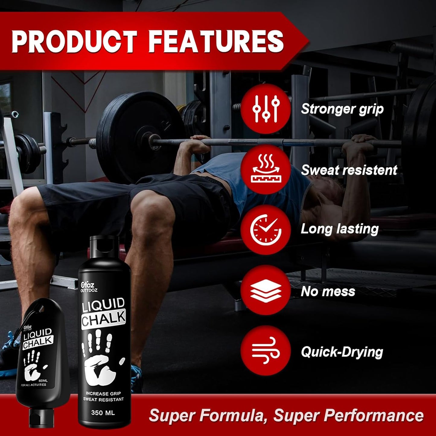 2 oz Superior Grip Liquid Chalk Mess-Free Gym Chalk for Weightlifting, Gymnastics, Rock Climbing, Dancing, Dries in Seconds. Package May Vary.