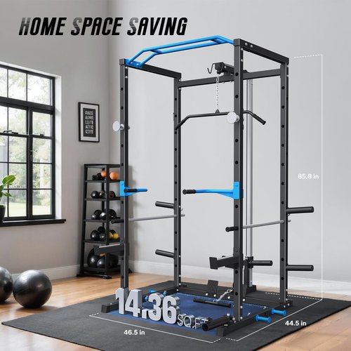MERACH Power Cage, Multi-Functional Squat Rack for Home Gym with Cable Crossover System, 1600LBS Weight Capacity, Strength Training Equipment with Attachments