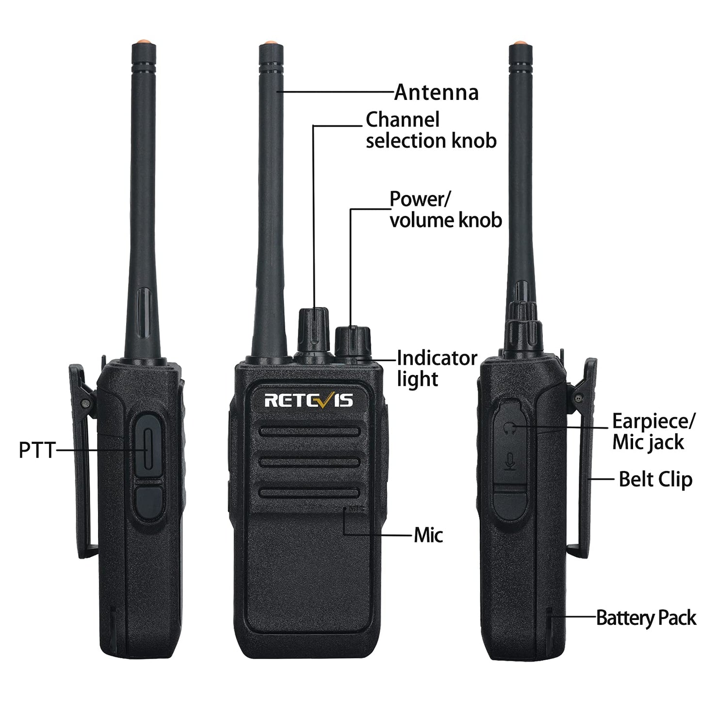Retevis RT17 Walkie Talkies Long Range for Adults,Rechargeable 2 Way Radios with USB Charger Base, Lightweight Two Way Radio with 1200mAh Battery, Handsfree for Family Skiing Hunting Gifts(4 Pack)