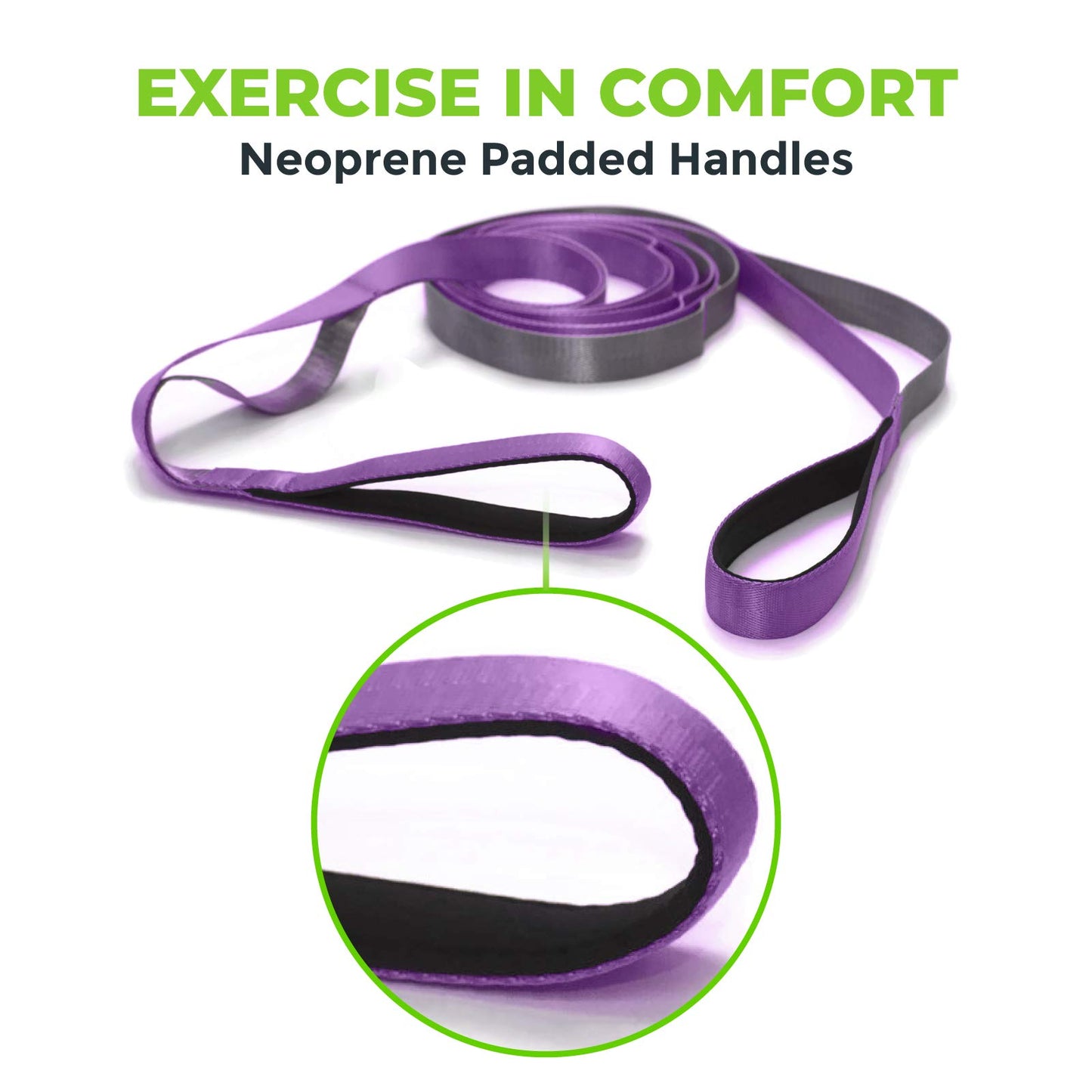 Gradient Fitness Stretching Strap for Physical Therapy, 12 Multi-Loop Stretch Strap 1" W x 8' L, Neoprene Handles, Physical Therapy Equipment, Yoga Straps for Stretching, Leg Stretcher (Purple)