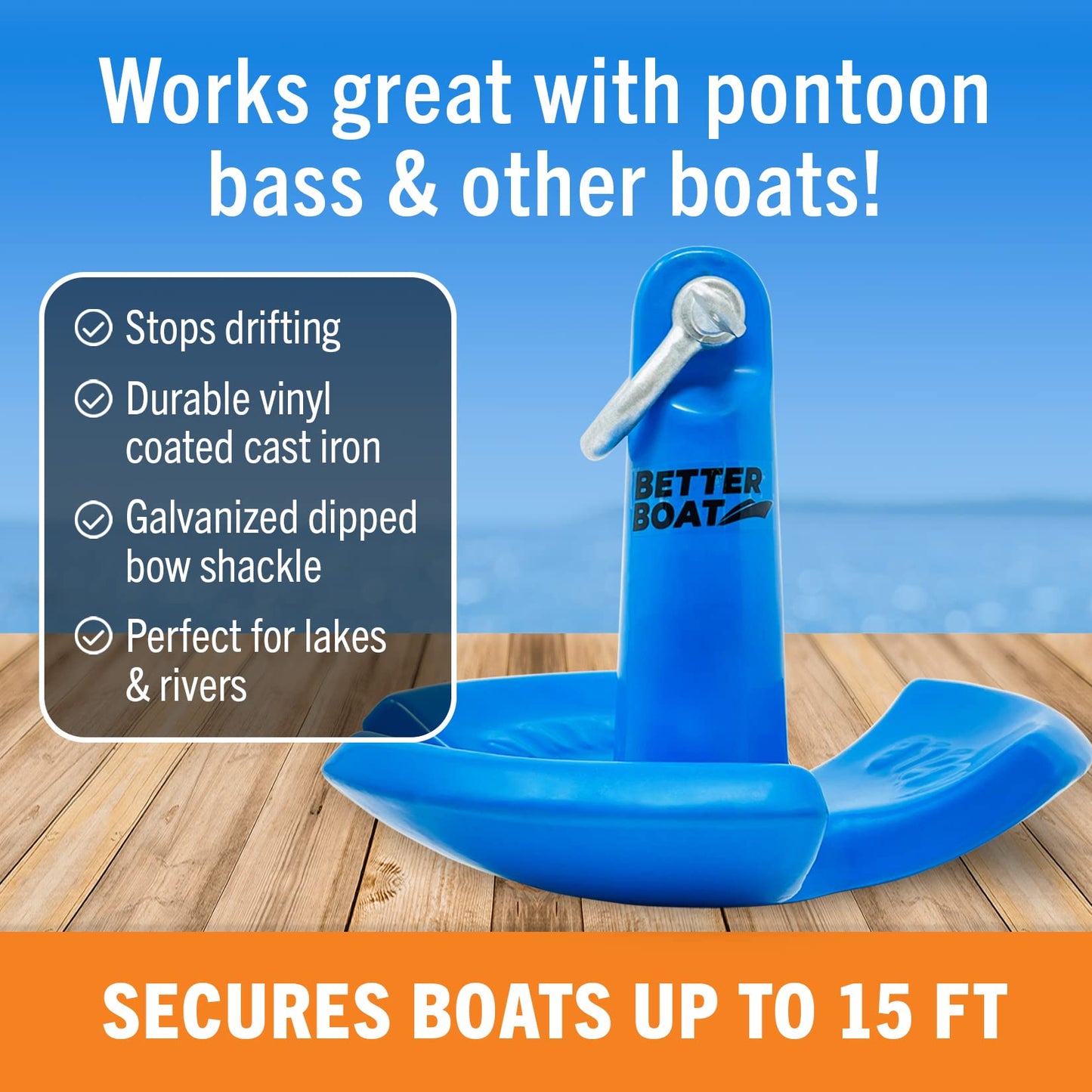 Better Boat River Anchor 12 lb for Boats Up to 15 Ft, Vinyl Coated Cast Iron Mushroom Anchor with Bow Shackle for Lakes Rivers Mud Bottom