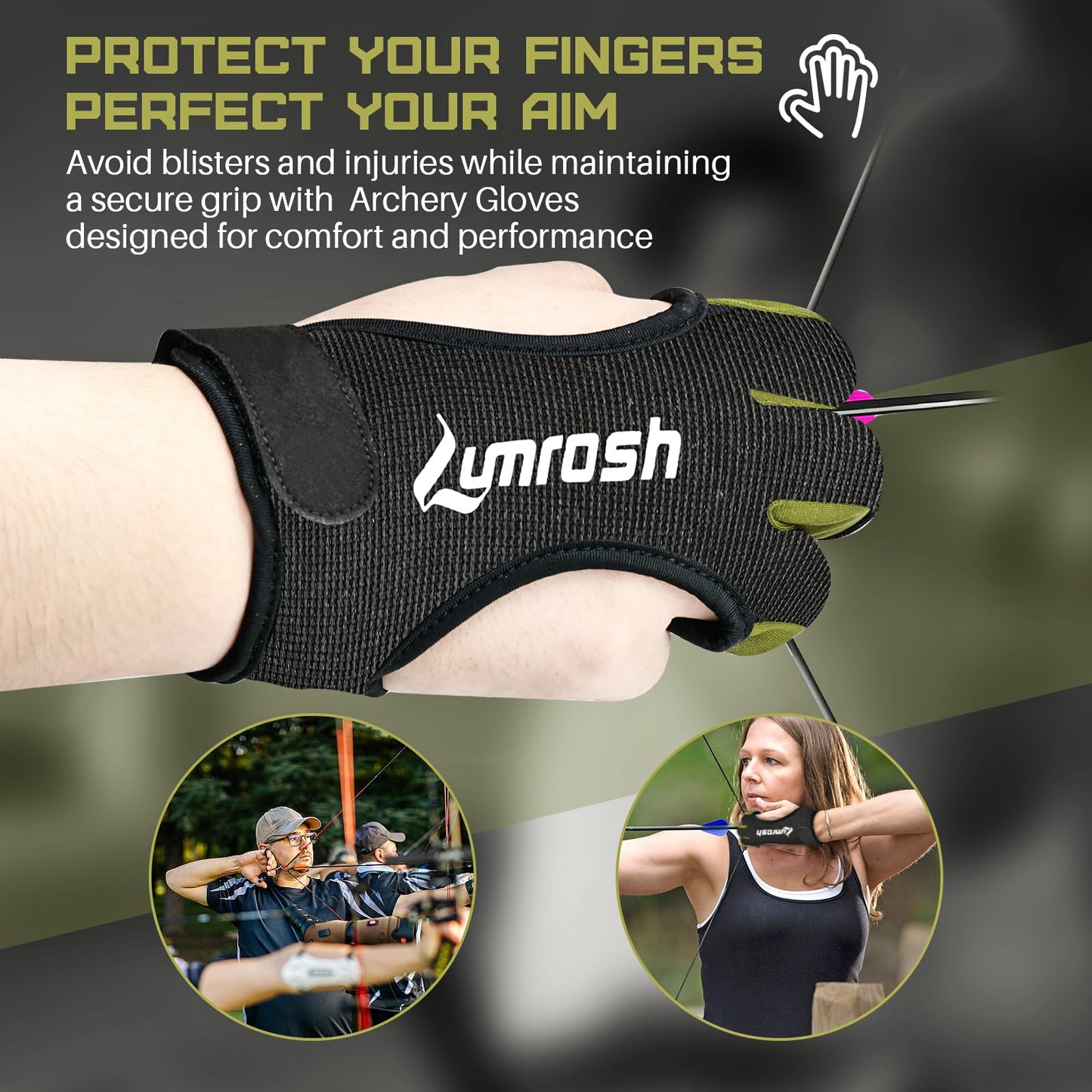 Lumrosh Archery Gloves 3 Finger Cowhide Shooting Hunting Green Men and Women Adult Kids Beginner Recurve Bow Archery Finger Protection Gear(Military Green, Small)
